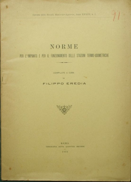 Norme per l'impianto e per il funzionamento delle stazioni termo-udometriche