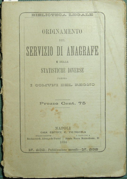 Ordinamento del servizio di anagrafe e delle statistiche diverse presso …