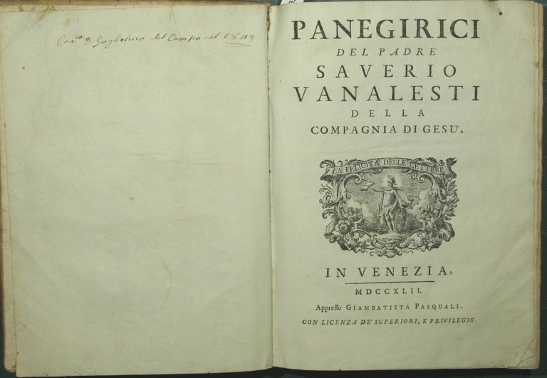 Panegirici del Padre Saverio Vanalesti della Compagnia di Gesù