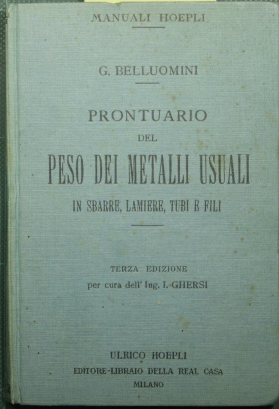 Prontuario del peso dei metalli usuali