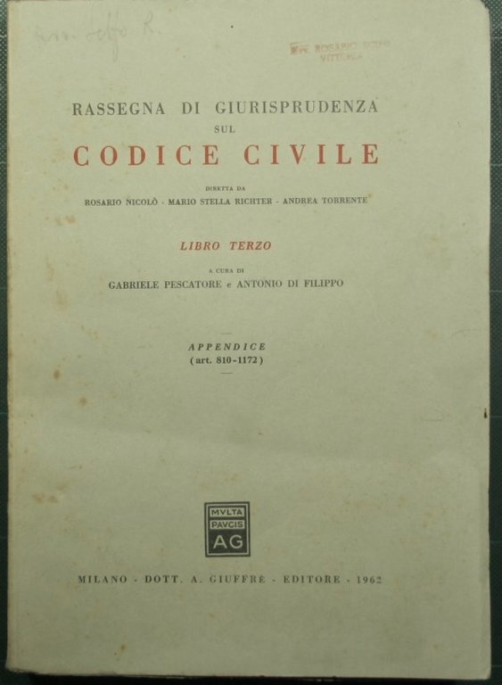 Rassegna di giurisprudenza sul Codice Civile - Libro III, Appendice