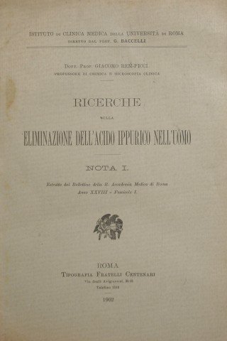 Ricerche sulla eliminazione dell'acido ippurico nell'uomo - Nota I