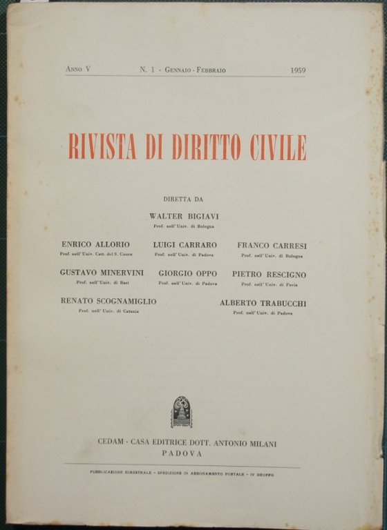 Rivista di Diritto Civile. Anno V - 1959. N. 1 …