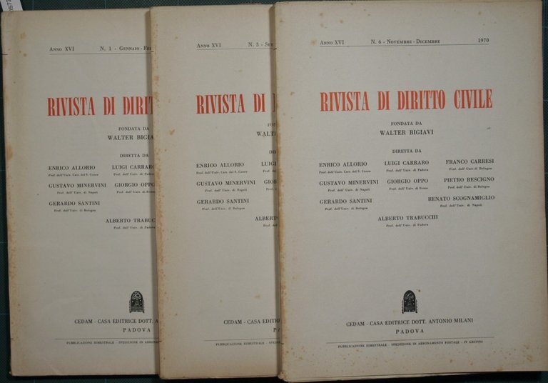 Rivista di Diritto Civile. Anno XVI - 1970. Nn. 1-5-6