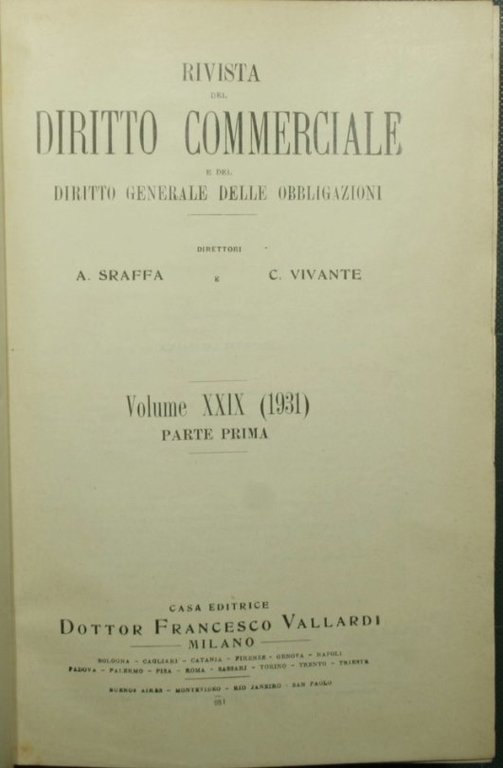 Rivista di diritto commerciale. Vol. XXIX