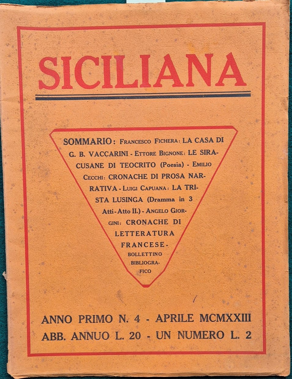 Siciliana - Anno I, N. 4 Aprile 1923