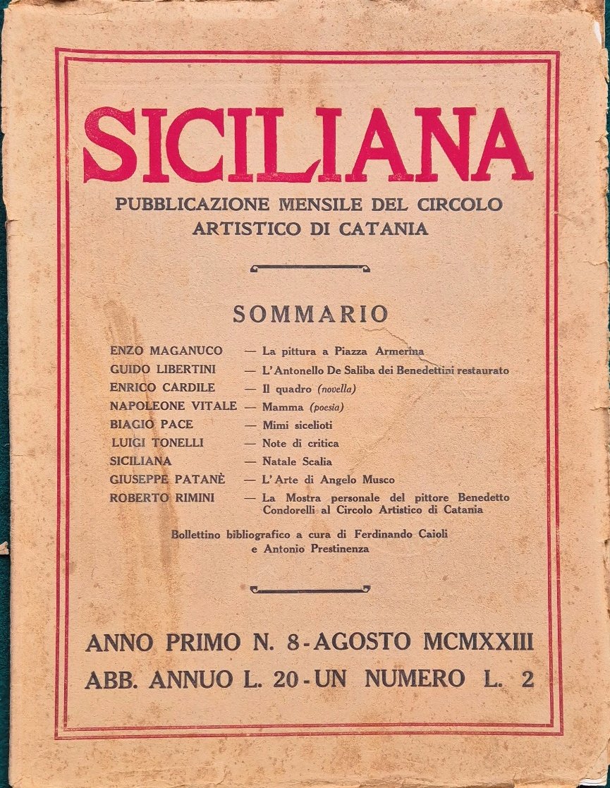 Siciliana - Anno I, N. 8 Agosto 1923