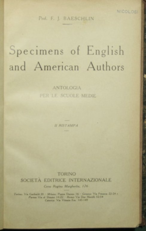 Specimens of english and american authors
