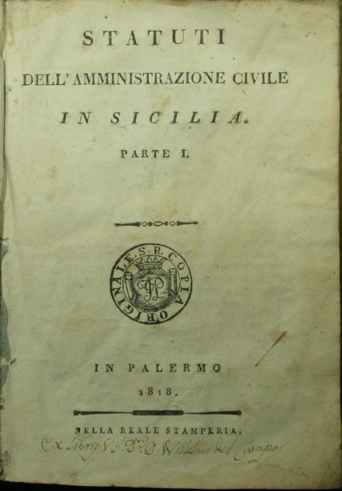 Statuti dell'amministrazione civile in Sicilia. Parte I