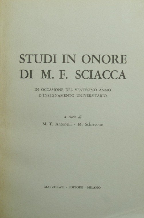 Studi in onore di M.F. Sciacca