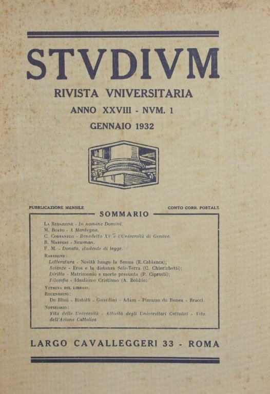 Studium. Gennaio - Febbraio 1932