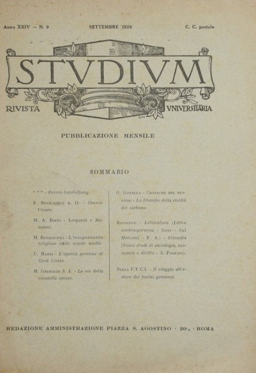 Studium. Settembre 1928