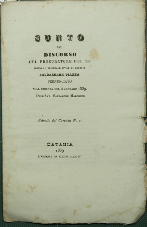Sunto del discorso del procuratore del Re presso il Tribunale …