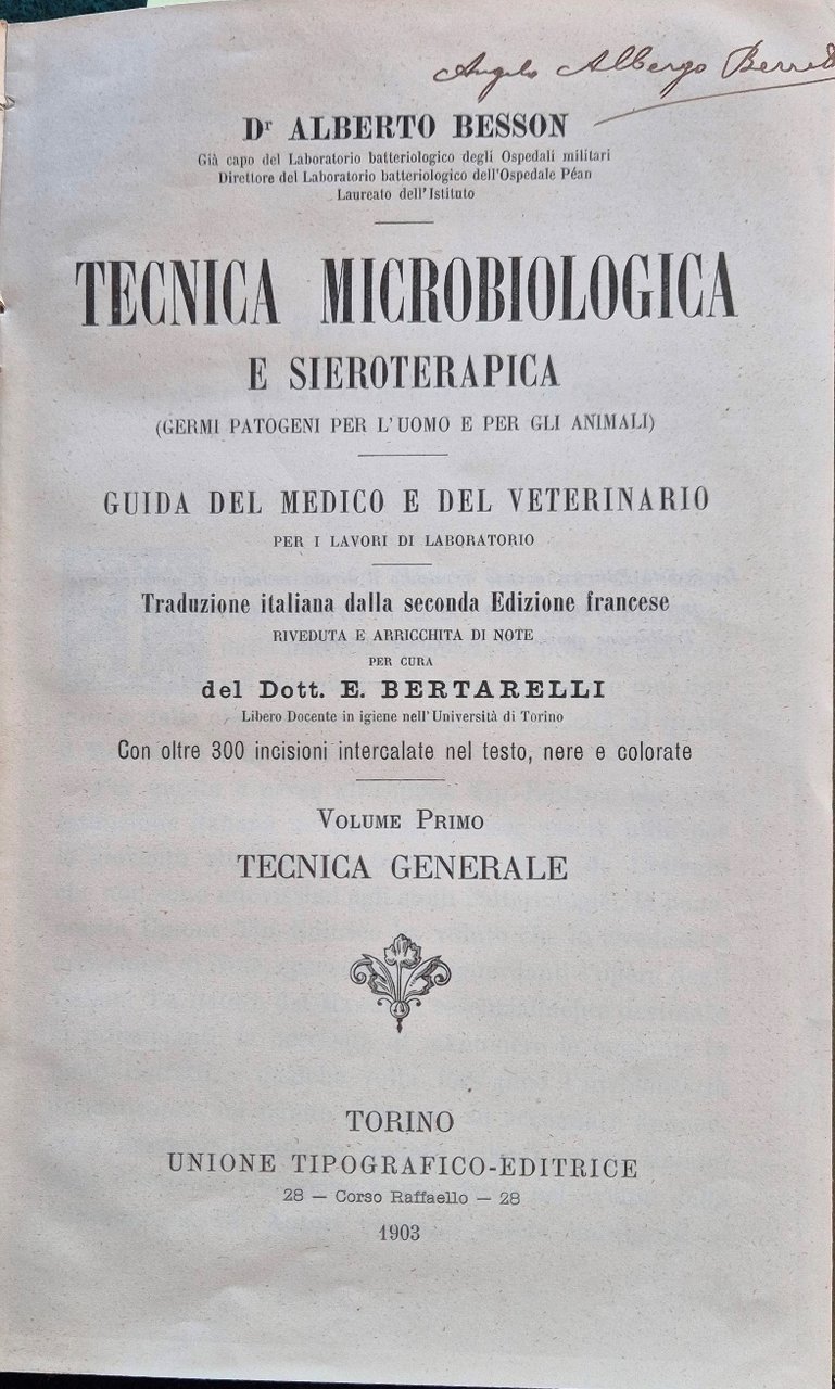 Tecnica microbiologica e sieroterapica (germi patogeni per l'uomo e per …