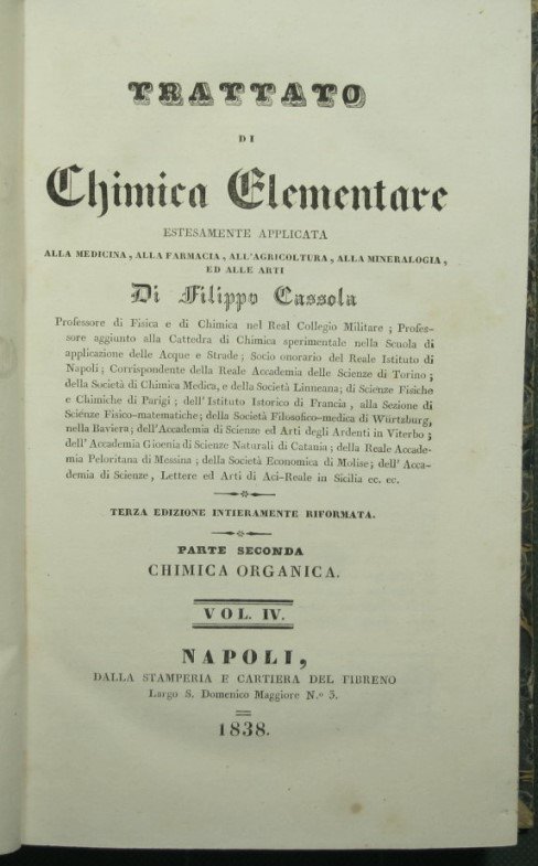 Trattato di chimica elementare - Parte seconda Chimica organica - …