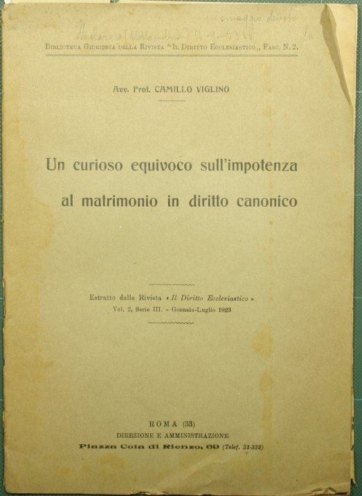 Un curioso equivoco sull'impotenza al matrimonio in diritto canonico