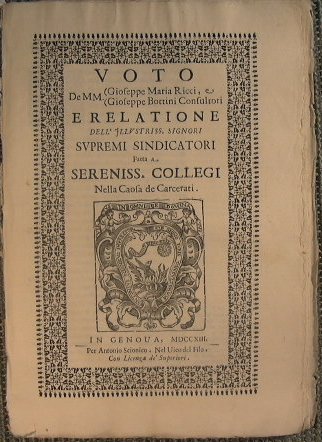 Voto de MM. Gioseppe maria Ricci e Gioseppe Bottini Consultori …