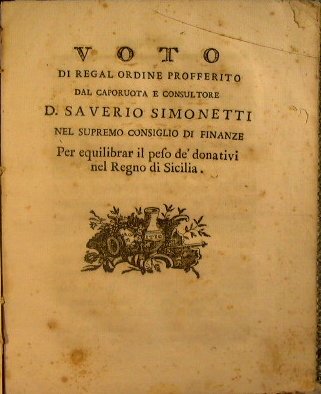 Voto di regal ordine profferito dal caporuota e consultore Saverio …