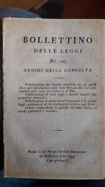 Bollettino delle leggi n. 127 ordini della consulta. Pubblicazione del …