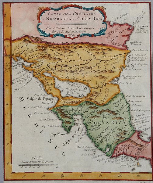 Carte des Provinces de Nicaragua et Costa Rica