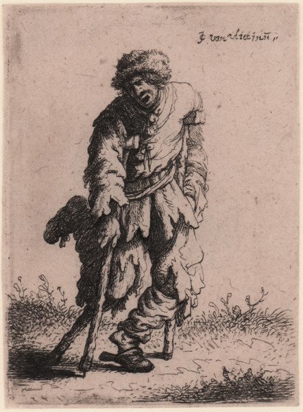 Un mendicante con una gamba di legno