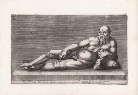 Aeneum Sileni iacentis simulacru veteri vasi pro operculo impositum