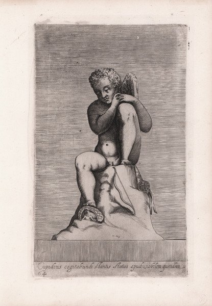 Cupidinis cogitabundi stantis statua apud nobilem quendem