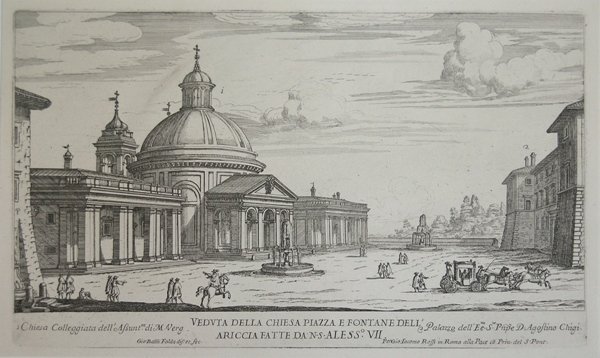 Veduta della Chiesa piazza e fontane dell'Ariccia fatte da N.S. …