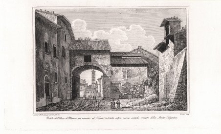 Veduta dell'Arco di Marmorata annesso al Tevere, costruito sopra rovine …