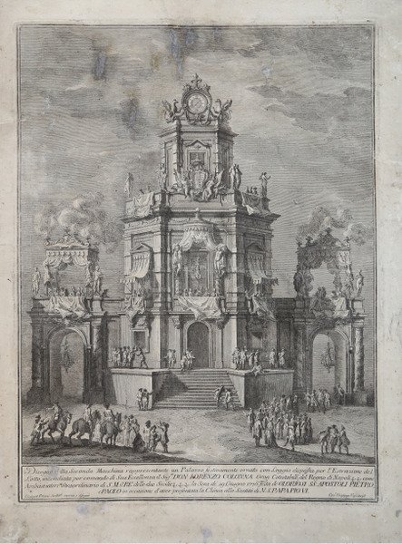 Disegno della Seconda Macchina rappresentante un Palazzo festivamente ornato con …