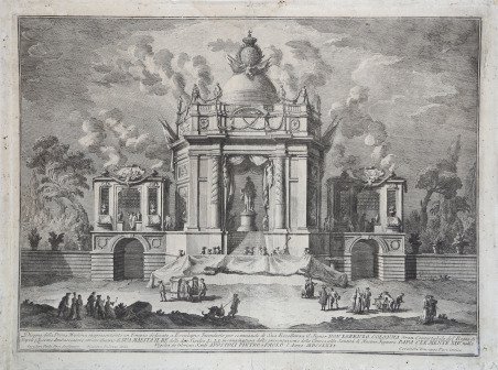 Disegno della Prima Machina rappresentante un Tempio dedicato a Esculapio.