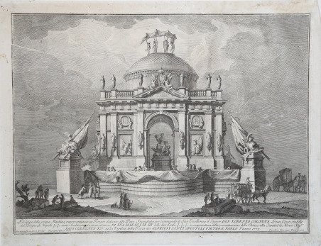 Disegno della prima Machina rappresentante un Tempio dedicato alla Pace.