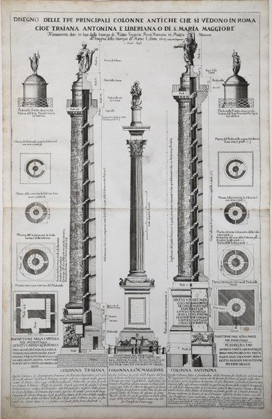 Disegno delle tre principali colonne antiche che si vedono in …