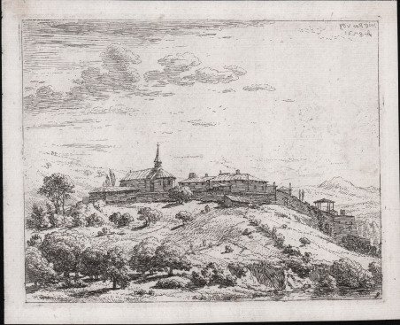 Paesaggio con villaggio sopra la collina