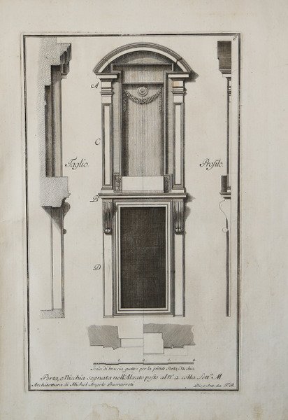 Camino: Fregio con delfini sull'architrave.