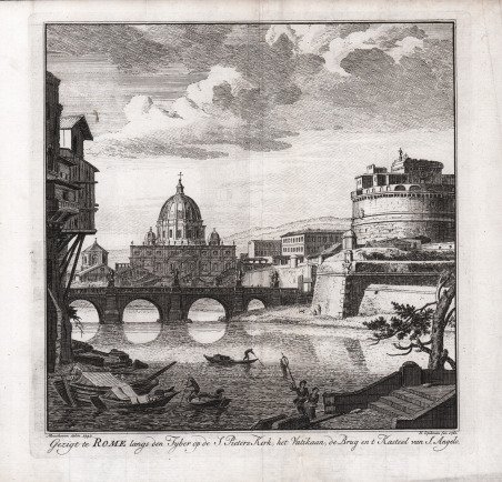 Gezigt te Rome langs den Tyber op de S. Peters …