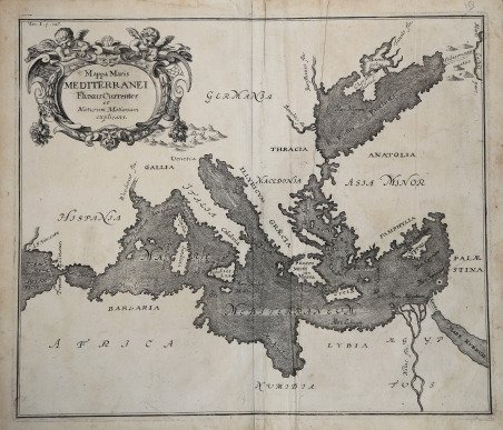 Mappa Maris Mediterranei Fluxus currentes et Naturam Motionum explicans