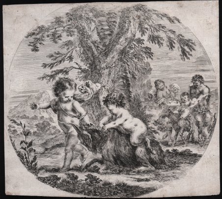 Baccanale con putti e satiri che giocano con una capra