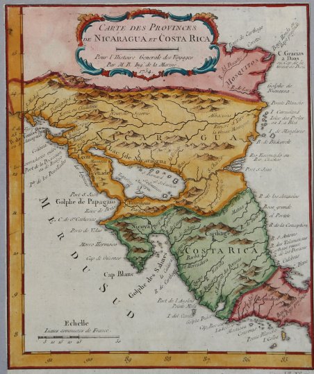 Carte des Provinces de Nicaragua et Costa Rica