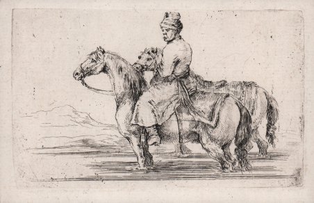 Cavaliere polacco con due cavalli a bagno