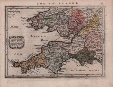 Cornubia, Devonia, Somersetus, Dorcestria, Wiltonia, Glocestria, Monumetha.