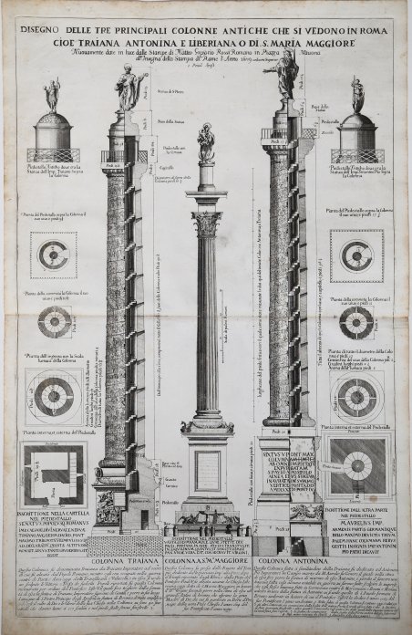 Disegno delle tre principali colonne antiche che si vedono in …