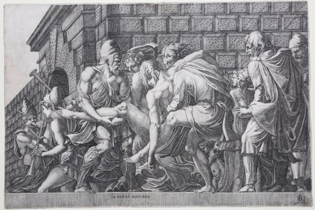 Ettore ferito, condotto sotto le mura di Troia