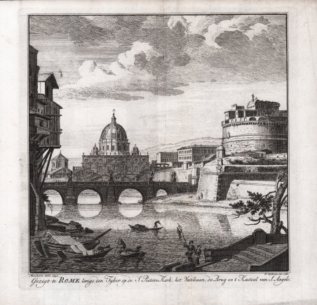 Gezigt te Rome langs den Tyber op de S. Peters …