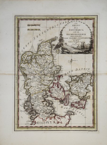 Il Regno di Danimarca con il Ducato di Sleswik delineato …