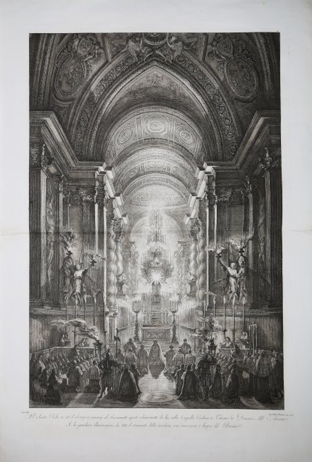 Il Santo Padre in atto d'adorazione innanzi al Sacramento esposto …
