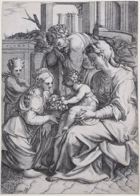 La Sacra Famiglia riceve un cesto di frutta da una …