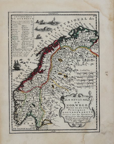 Le Royaume de Norwege Divise en ses cinq Principaux Gouvernementes