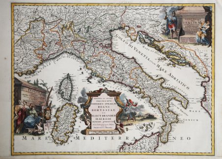 Niewe Kaart van Italien met de gemene wegen en Postwegen…