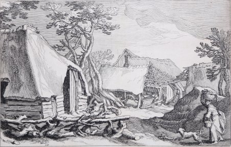 Paesaggio con donna e cane